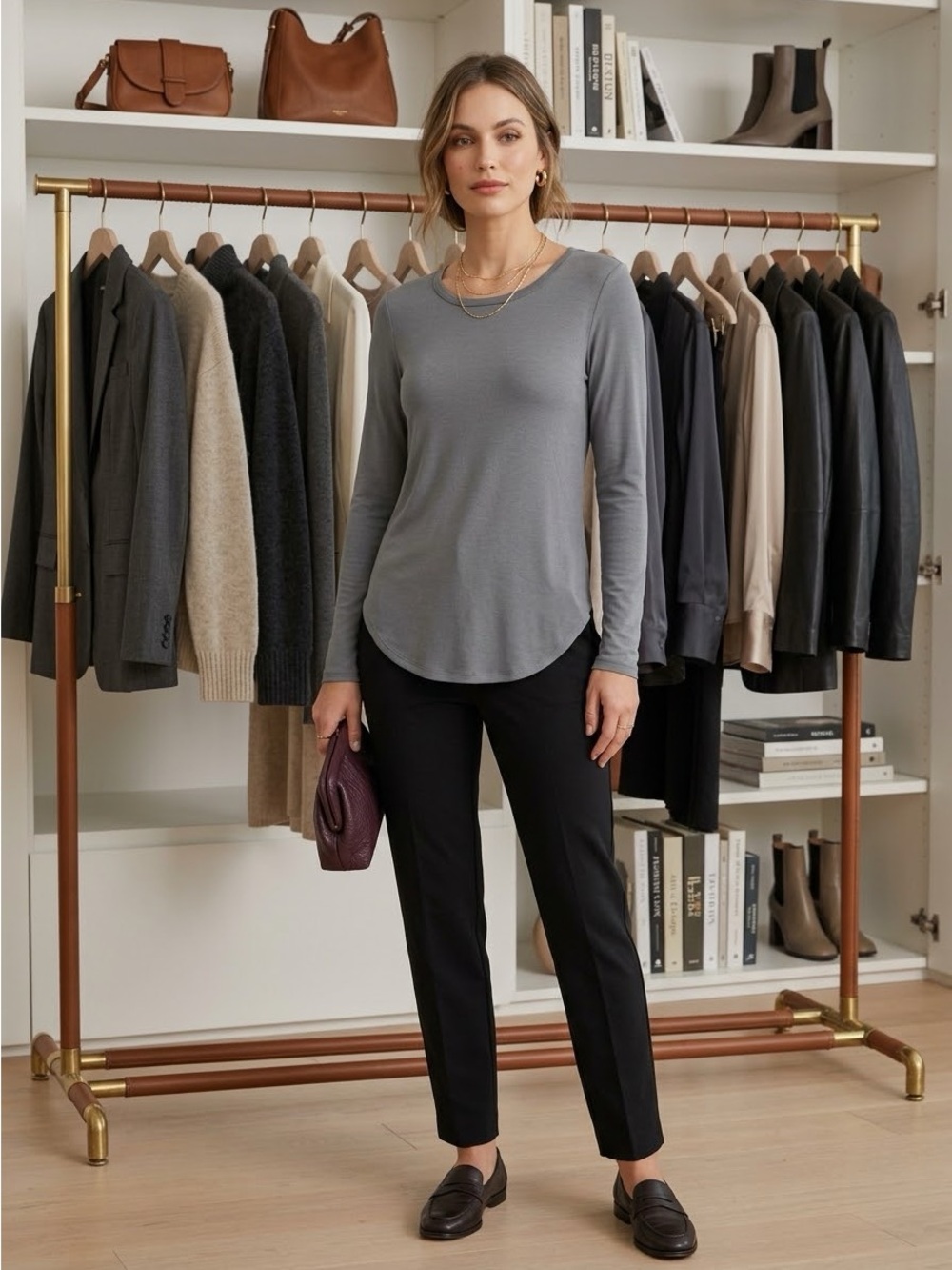 Old Navy LUXE Gray Long Sleeve Stretchy Knit T-Shirt - Size Large